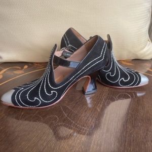 John Fluevog womens black/silver heels in size 5.